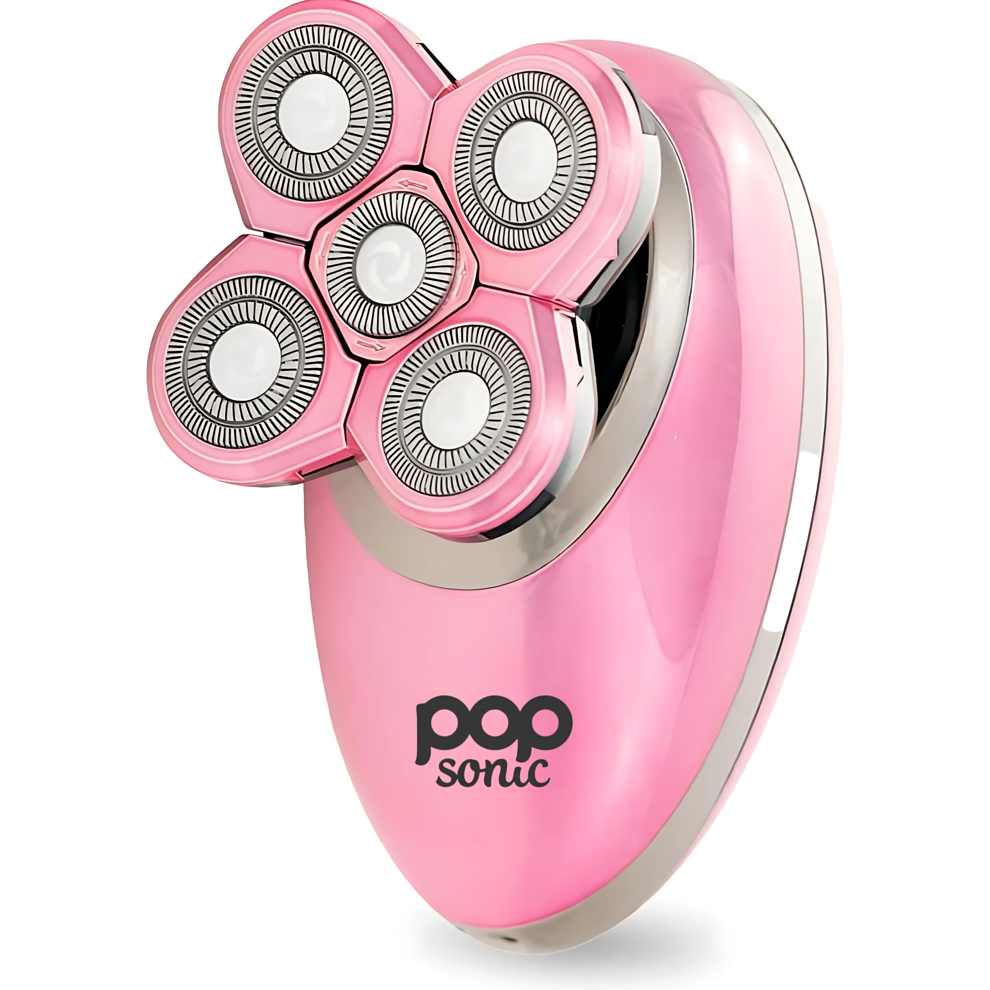 Pink electric shaver with visible brand logo on a white background