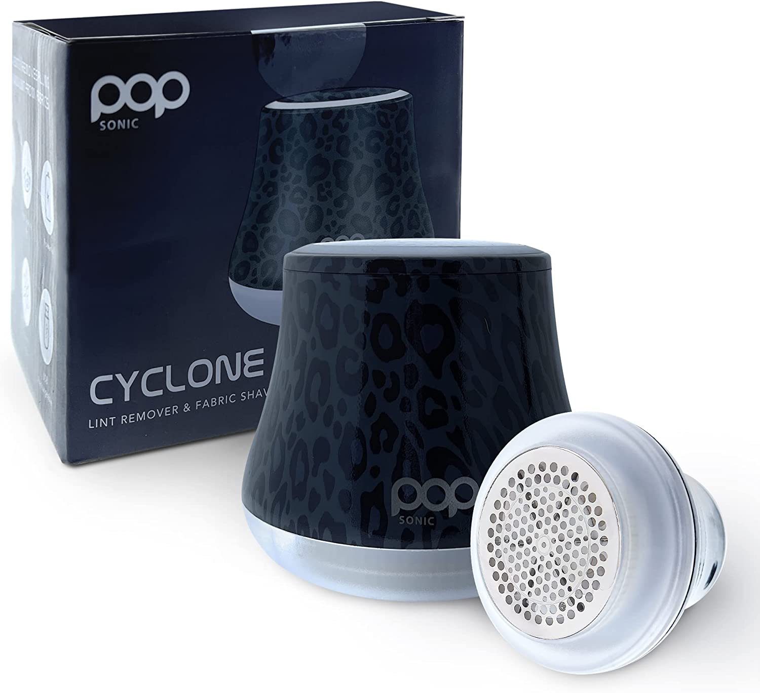 Leopard patterned Fabric Shaver with the package box in the background