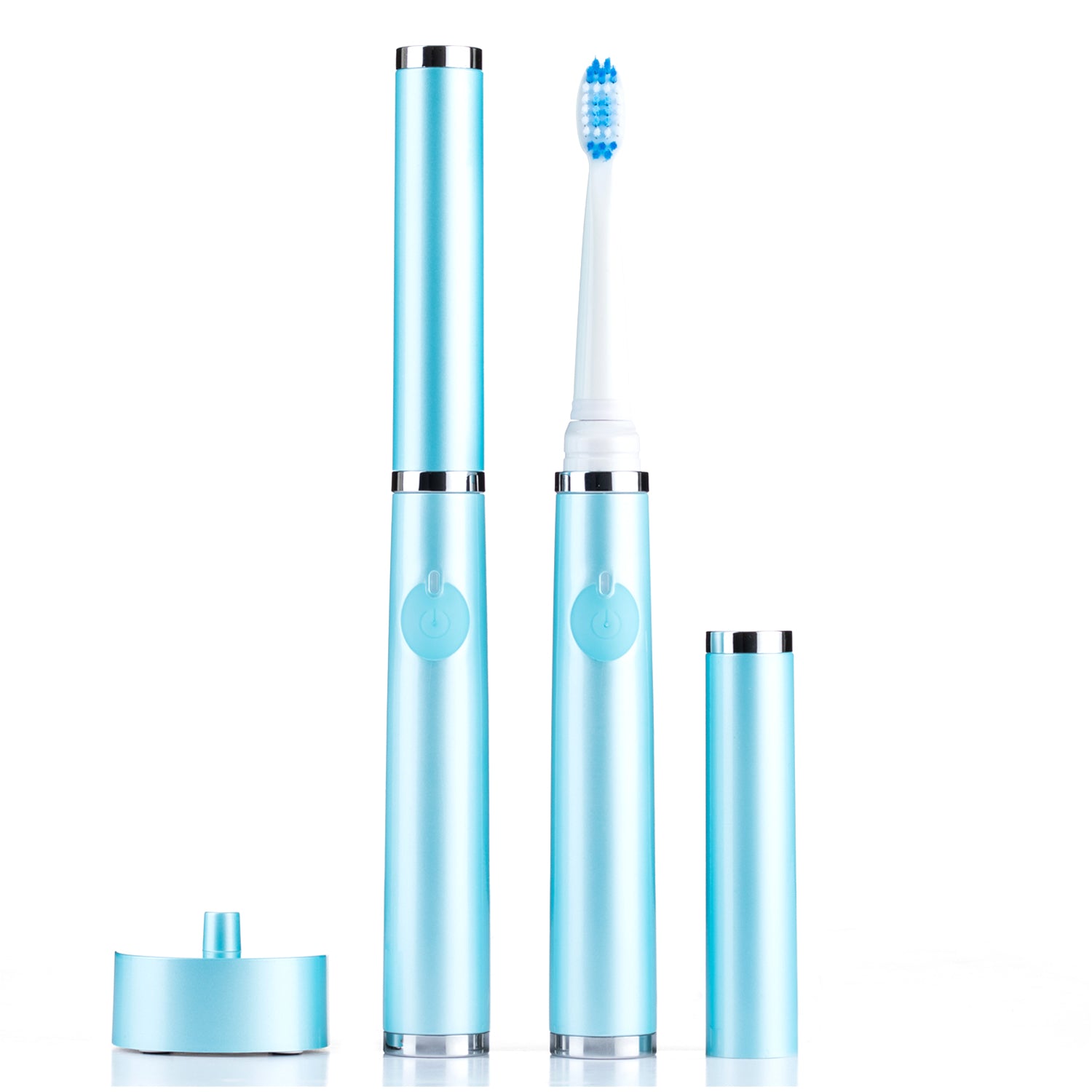 Set of blue electric toothbrushes on a white background
