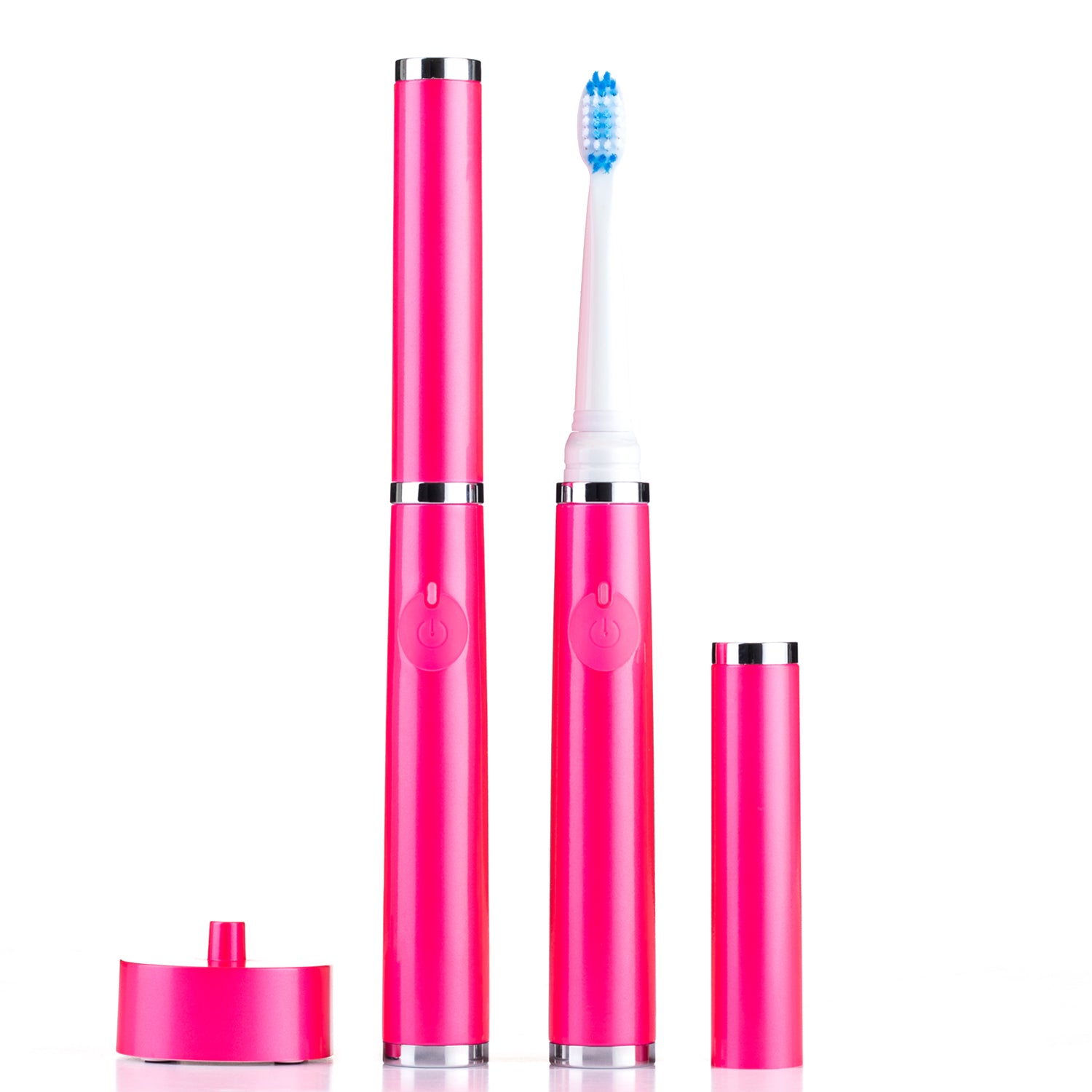 Pink electric toothbrush on a white background