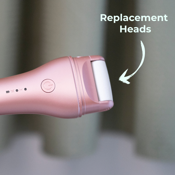 Pedi Pro Replacement Heads with arrow pointing to the grinding head