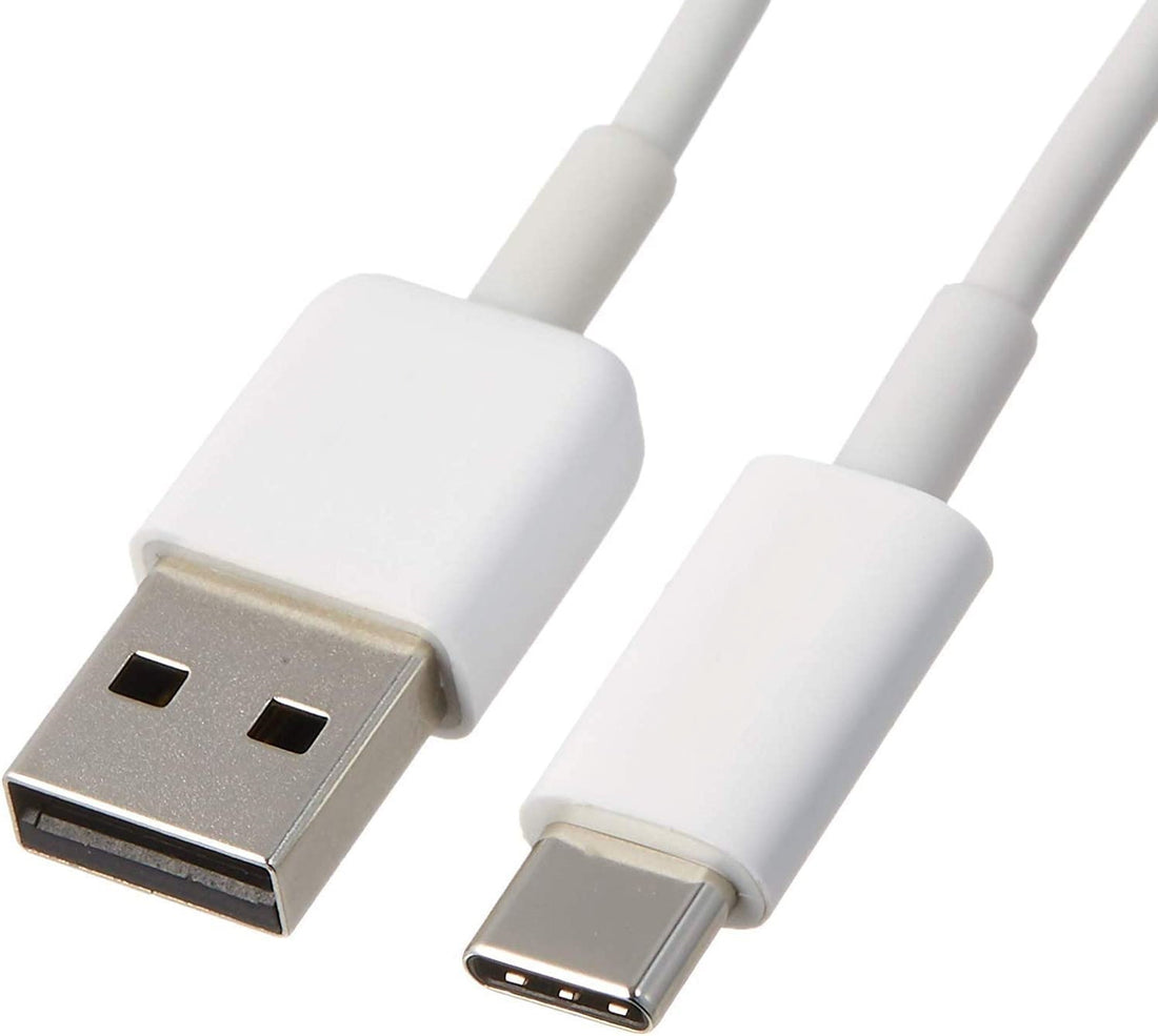 Close-up of a USB-C cable with connectors on a white background