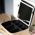 LED Makeup and Nailcare Cosmetic Case in the color Champagne, unzipped and open to see the inside compartments