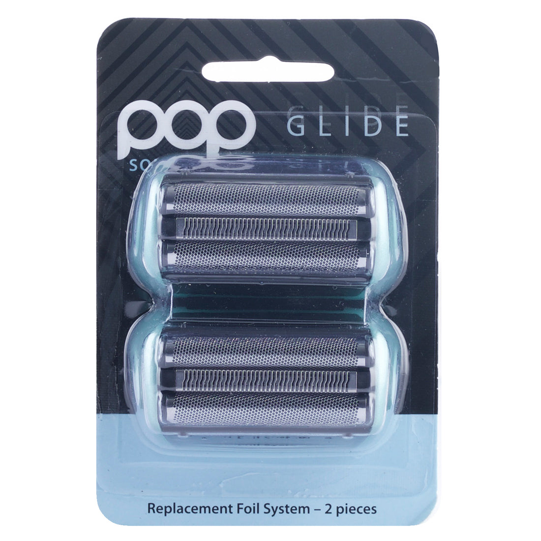Pack of Pop Glide replacement foil heads in blue on a white background