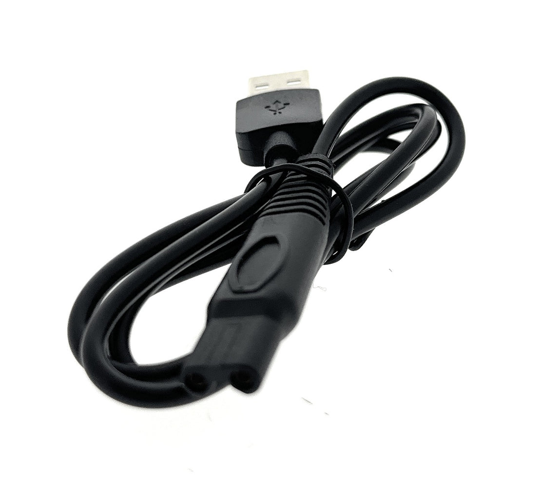 Black USB cable on a white background