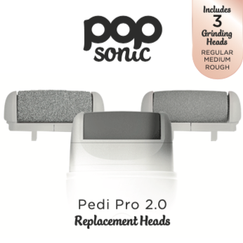 Pedi Pro 2.0 Replacement Head image of the 3 different grinding heads in regular, medium, and rough