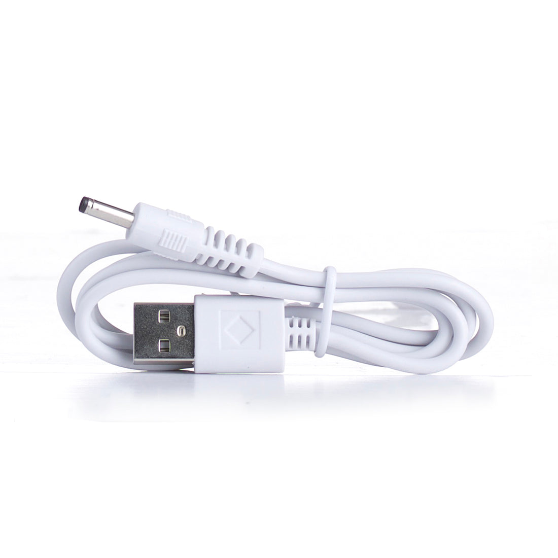 White USB cable on a white background