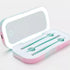 Image of the Pastel Tweezer Kit, open to display the 3 tweezers in the case with the LED light on