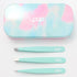 Image of the Pastel Tweezer Kit closed, with the 3 tweezers displayed outside of the case, all with a white background